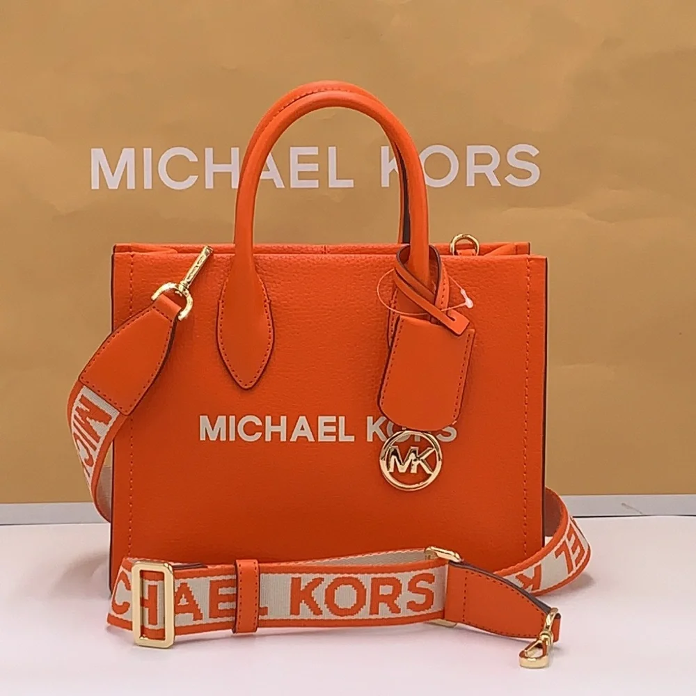Michael Kors Mirella Small Pebbled Leather Crossbody Top Zip XBODY Bag Poppy NWT - Picture 2 of 16